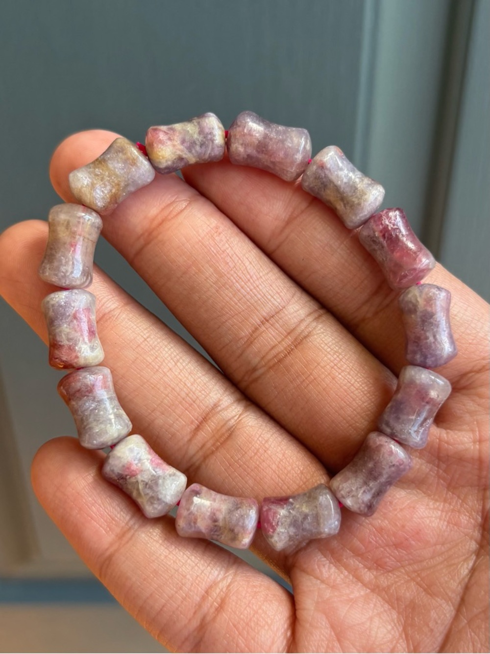 Unicorn Tourmaline Bamboo Crystal Bracelet 9.5mm